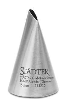 Preview: Städter Rosentülle gerade groß (15 mm) Fine Line – Professionelle Spritztülle aus satiniertem Edelstahl