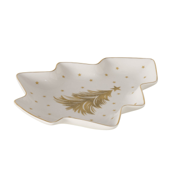 Preview: Schale „Stella“ 350 ml in Baumform aus New Bone China – Edle Keksschale Tannenbaum mit Golddekor & Goldrand