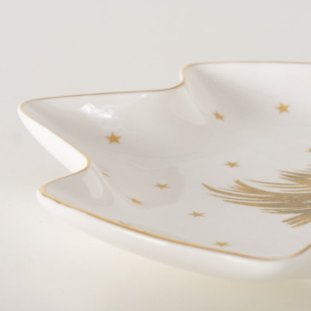 Preview: Schale „Stella“ 350 ml in Baumform aus New Bone China – Edle Keksschale Tannenbaum mit Golddekor & Goldrand