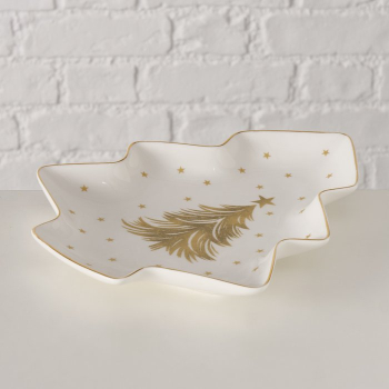 Schale „Stella“ 350 ml in Baumform aus New Bone China – Edle Keksschale Tannenbaum mit Golddekor & Goldrand