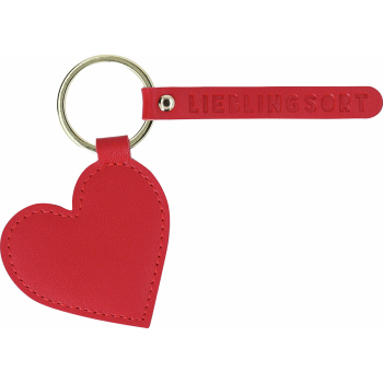 räder Key Chain "Schlüsselfreude Lieblingsort" – High-Quality Pendant with Leather Strap (Red/Gold)