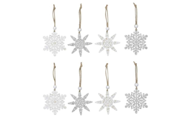 Snowflake Ornaments – Set of 8 (White & Silver)
