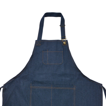 Preview: Küchenschürze im Jeanslook 77x68 cm – Robuste Grillschürze im Latzhosen-Style mit Taschen