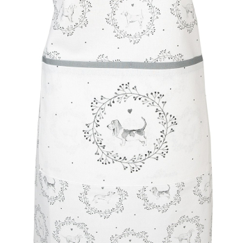 Preview: Baumwollschürze Hunde-Design 70x85 cm – Edle Kochschürze in Grau-Weiß für Hundeliebhaber