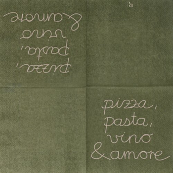 Preview: Lunchserviette 33 × 33 cm „Pizza, Pasta, Vino & Amore“ | Italienische Papierservietten für Tischdekoration