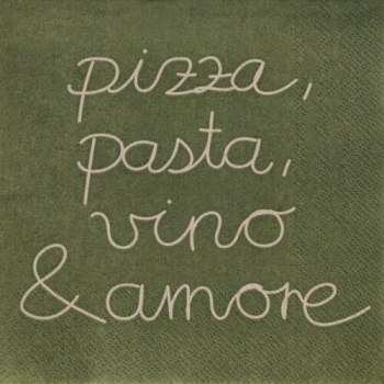 Lunchserviette 33 × 33 cm „Pizza, Pasta, Vino & Amore“ | Italienische Papierservietten für Tischdekoration