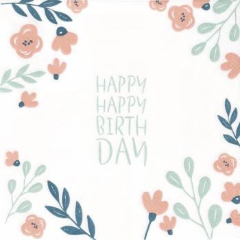 Lunchserviette 33 × 33 cm „Happy Happy Birthday“ | Geburtstagsservietten für festliche Tischdekoration