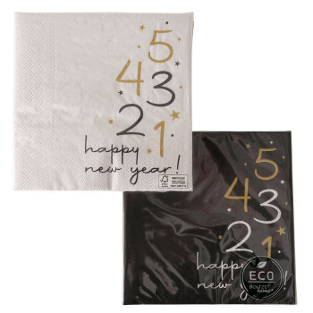 Papierservietten „Cheers“ (20 Stück, 33 x 33 cm) – Silvester-Servietten mit Countdown-Motiv „5, 4, 3, 2, 1... happy new year!“