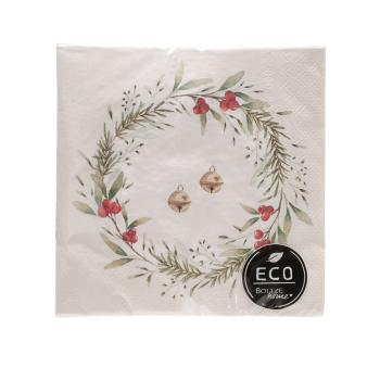 Papierservietten „Norway“ (20 Stück, 33 x 33 cm)  Weihnachtsservietten mit floralem Kranz & Glöckchen für die Festtafel im Advent