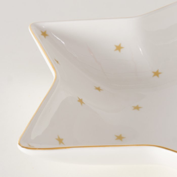 Preview: Sternschale „Stella“ 600 ml aus New Bone China – Edle Keksschale in Sternform mit Goldstern-Dekor & Goldrand