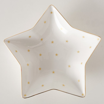 Preview: Sternschale „Stella“ 600 ml aus New Bone China – Edle Keksschale in Sternform mit Goldstern-Dekor & Goldrand