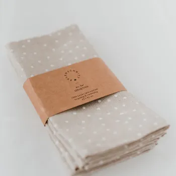 Preview: Leinen-Servietten Natur Punkte (4er Set)