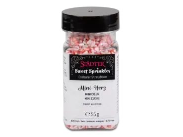 Städter Edible Sprinkles Hearts Mini – Delicate White & Pink Sugar Hearts for Fine Pastries (55 g)
