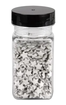 Preview: Essbarer Streudekor Sterne Silber (40 g) – Glitzernde Silbersterne Zuckerstreusel mit Glimmer-Effekt