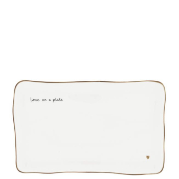 Bastion Collections Sushiteller „Love on a Plate“ 22x14 cm – Rechteckiger Porzellanteller mit braunem Rand & Herz