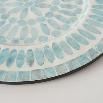 Decorative plate, tray mosaic with shells turquoise