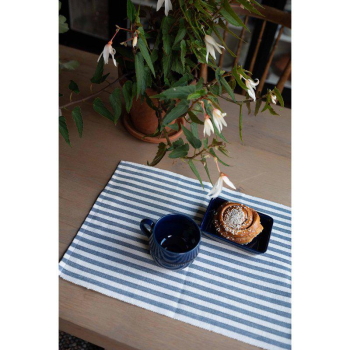 Preview: Gestreiftes Rips-Tischset Blau/Weiß – Klassisches Platzset aus 100% Baumwolle 35x45 cm