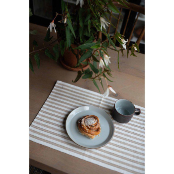 Preview: Striped Ribbed Placemat Beige/White – Classic 100% Cotton Table Mat 35x45 cm