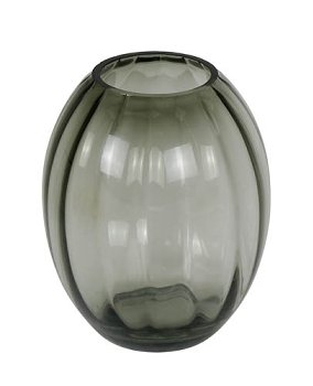 Kaheku Vase Mono Optik Grau – Bauchige Glasvase mit Rillenstruktur (Ø 18 cm, H 21 cm)