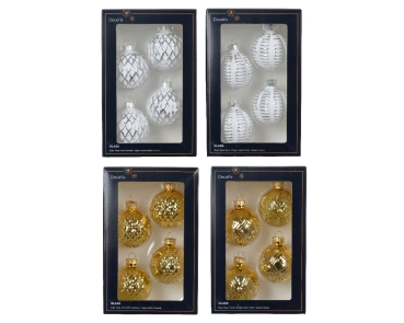 Preview: Christbaumkugel, Weihnachtskugel 4er Set weiß, gold