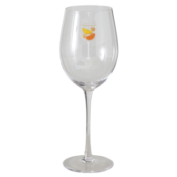 Preview: Wine Glass Summer Spritz – Elegant Clear Glass with Orange Motif & Gold Print 380 ml