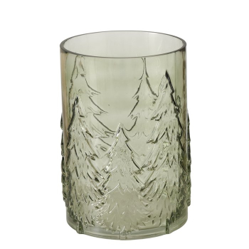 Preview: Glas-Windlicht „Tanny“ – Grünes Kerzenglas mit Tannen-Relief