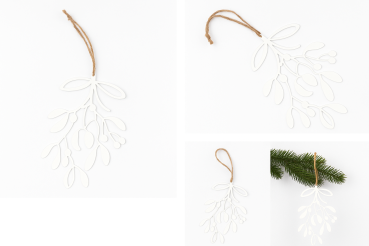 Preview: Metal Mistletoe Ornament – White, 24.5 cm