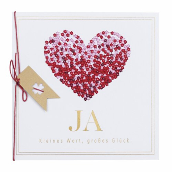 XL Strickkarte „Ja – kleines Wort, großes Glück“ | Hochzeitskarte 17 × 17 cm mit liebevoller Garnverzierung