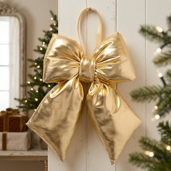Boltze Dekoanhänger „Bowy“ 31 cm – Große Schleife in Metallic-Gold zum Aufhängen