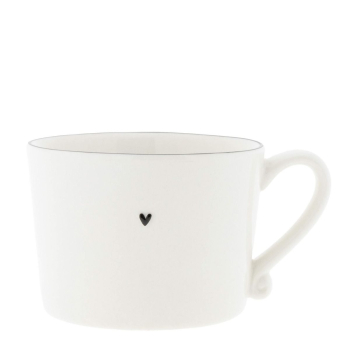 Bastion Collections Tasse „Black“ – Weißer Porzellanbecher mit schwarzem Rand & Herz (10x8x7 cm)