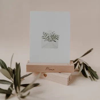 Preview: Karten- und Trockenblumenständer Mama – Eichenholz (2er Set)