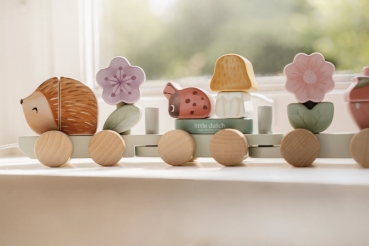Wooden train "Fairy Garden" hedgehog with plug-in moulds