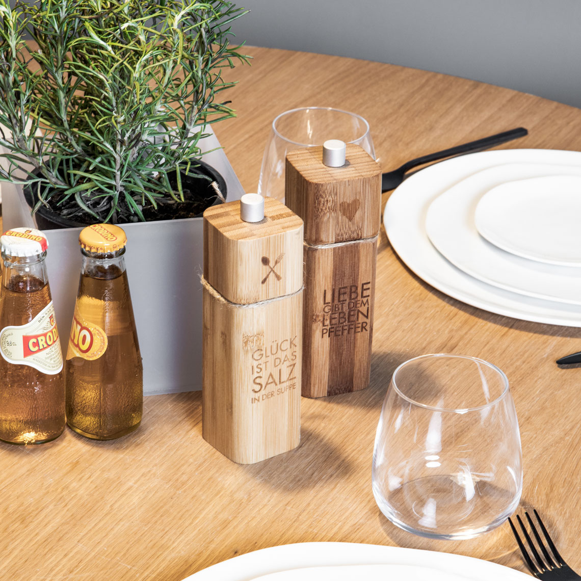Set Macinasale E Pepe In Bambù Con Scritta Glück E Liebe - Design Tedesco - 3