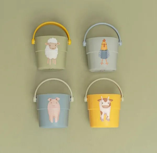 Little Dutch Stapelbecher 4er-Set „Little Farm“ – Badespielzeug mit Wasserauslauf ab 12 Monate