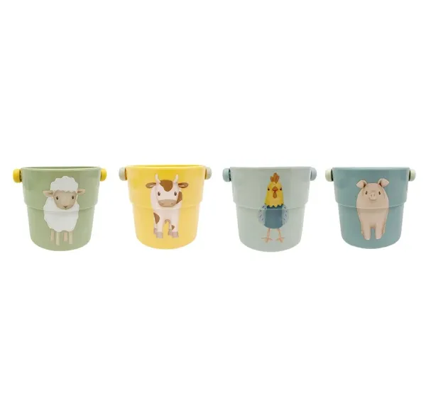 Little Dutch Stapelbecher 4er-Set „Little Farm“ – Badespielzeug mit Wasserauslauf ab 12 Monate