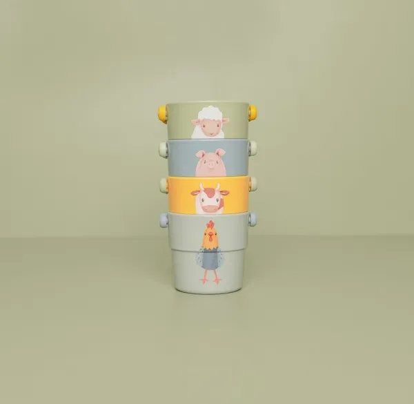 Little Dutch Stapelbecher 4er-Set „Little Farm“ – Badespielzeug mit Wasserauslauf ab 12 Monate