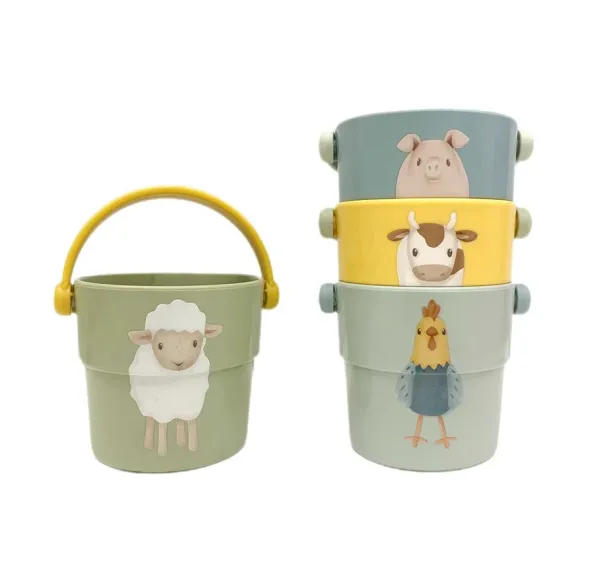 Little Dutch Stapelbecher 4er-Set „Little Farm“ – Badespielzeug mit Wasserauslauf ab 12 Monate