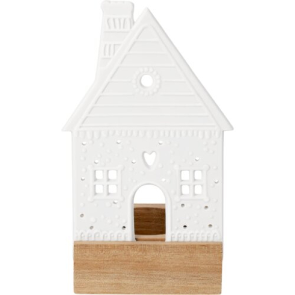 Räder Design Light Scene "Gingerbread House" – Porcelain Tealight Holder with Wooden Base