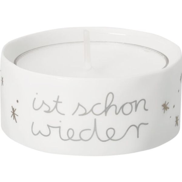 Räder Design Winterlicht „Ist schon wieder Weihnachten?“ – Porzellan-Windlicht mit Gold-Brillantdruck