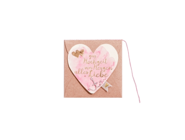Mini Herz Kärtchen. Zur Hochzeit von Herzen alles Liebe