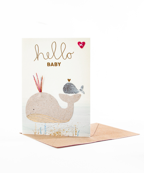 Small miracle card. Whale. hello baby. by good old friends