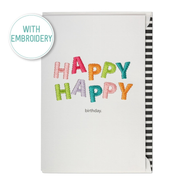 Bestickte Karte "Happy"