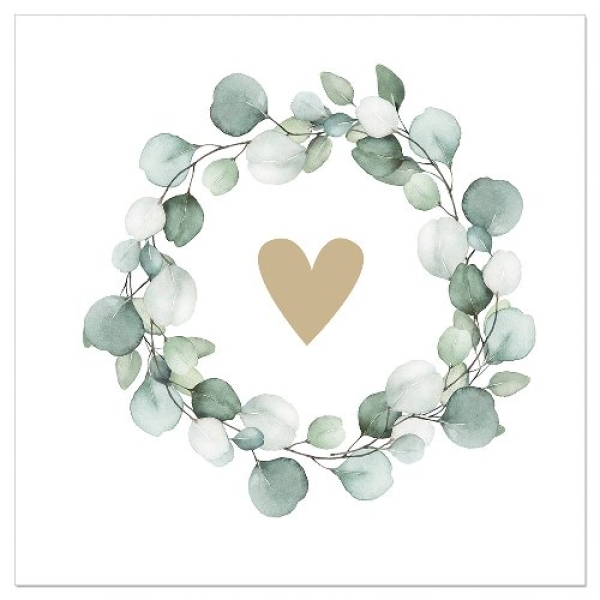 Servietten, Eucalyptus, Herz, weiß, Tischdekoration, hochwertig, reißfest, saugfähig, angenehm auf der Haut, CO2 neutral, Artebene