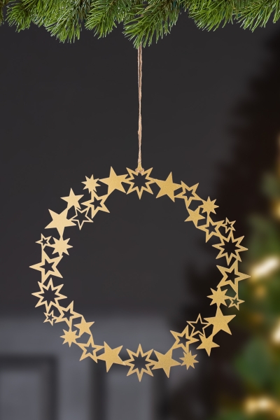 Goldener Kranz, Sternenkranz, Weihnachtskranz, Dekoration, Festliche Atmosphäre
