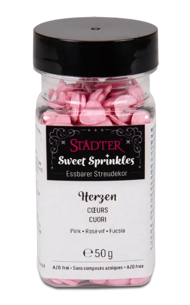 Städter Edible Sprinkles Hearts – Charming Pink Sugar Hearts for Cakes & Pastries (50 g)
