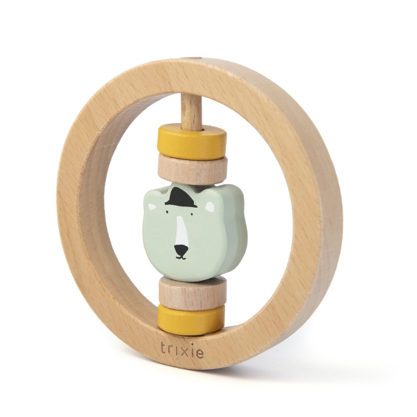 Wooden rattle round "Mr. Polar Bear"