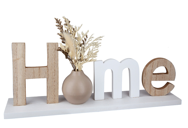 Deko-Schriftzug „Home“ mit Trockenblumen