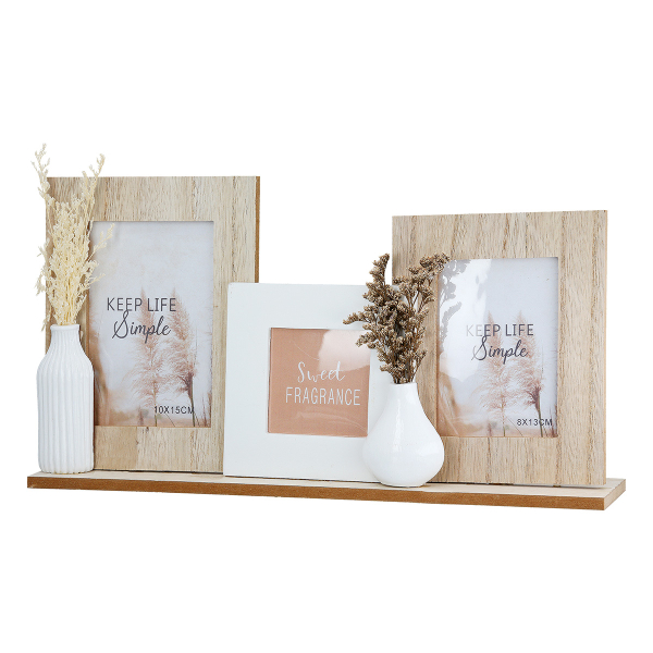 Bilderrahmen-Aufsteller mit 2 Vasen & Trockenblumen