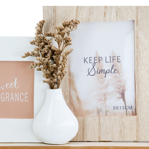 Bilderrahmen-Aufsteller mit 2 Vasen & Trockenblumen