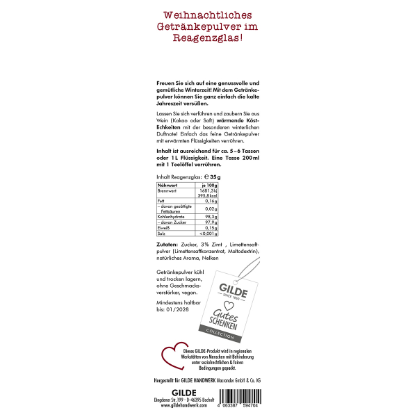 Eine Portion Glück – Weihnachtliches Getränkepulver im Reagenzglas